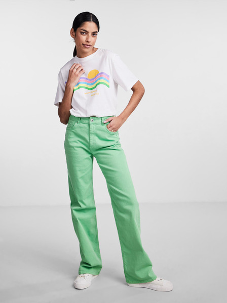 Pieces Hellgrüne Damenjeans mit weitem Bein Pieces Holly