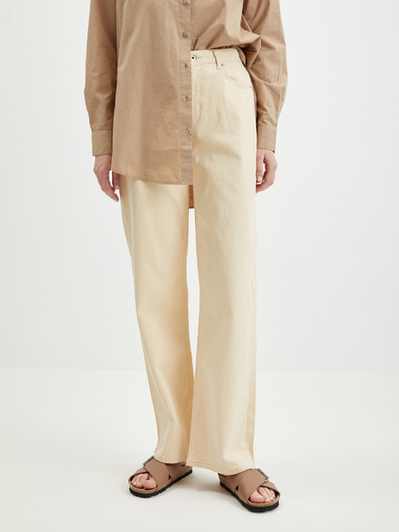 Pieces Cremefarbene Damenjeans mit weitem Bein Pieces Holly