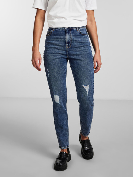 Pieces Blaue zerrissene Damenjeans Pieces Kesia (Mom Fit)