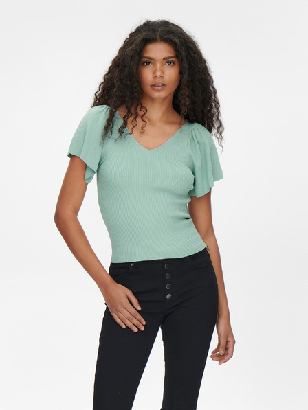 ONLY Hellgrünes geripptes Damen-T-Shirt ONLY Leelo