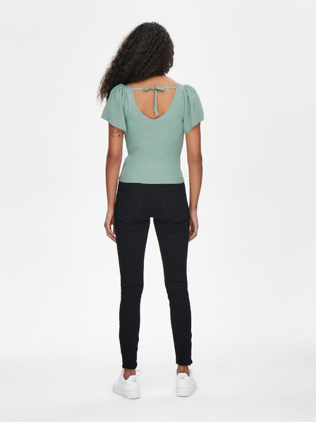 ONLY Hellgrünes geripptes Damen-T-Shirt ONLY Leelo