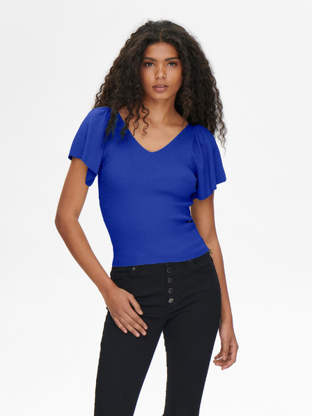 ONLY Dunkelblaues geripptes T-Shirt für Damen ONLY Leelo
