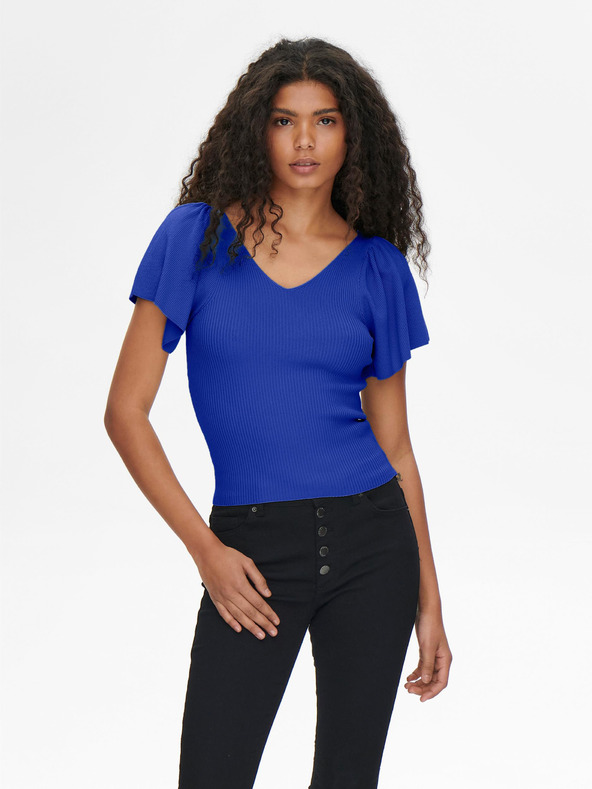 ONLY Dunkelblaues geripptes T-Shirt für Damen ONLY Leelo