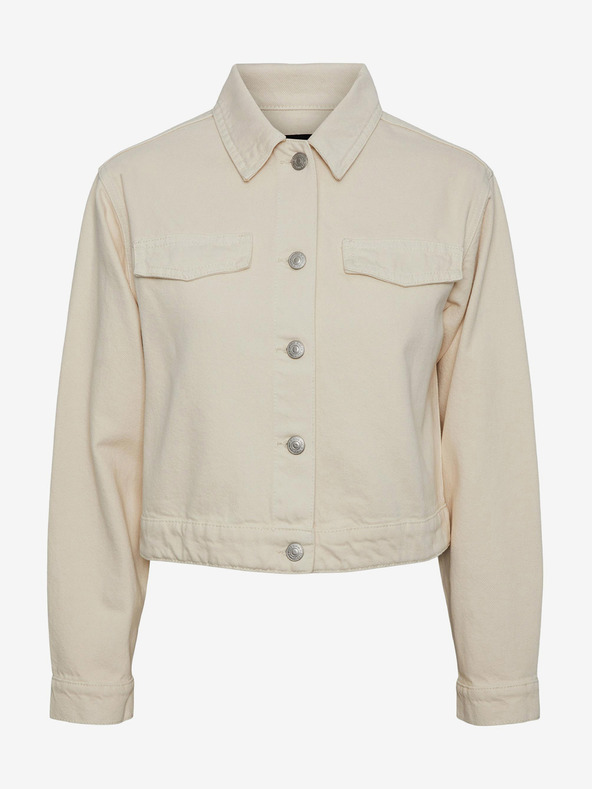 Pieces Cremefarbene Damen-Jeansjacke Pieces Tessie