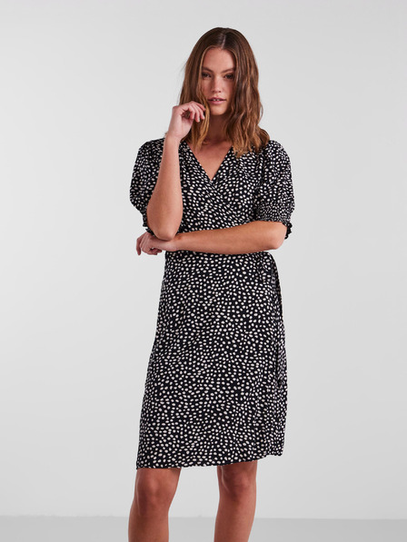 Pieces Schwarzes gepunktetes Damen-Wickelkleid Pieces Tala