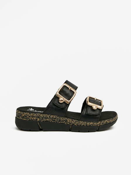 Rieker Schwarze Damen Leder Pantoffeln Rieker