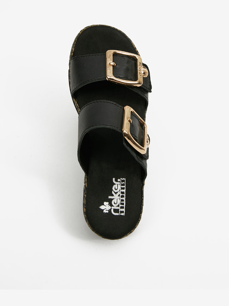Rieker Schwarze Damen Leder Pantoffeln Rieker