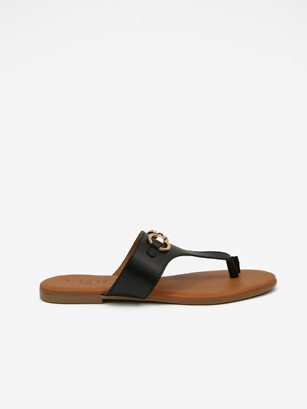 Pieces Schwarze Leder-Flip-Flops Pieces Vira