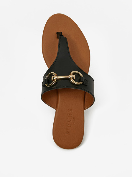 Pieces Schwarze Leder-Flip-Flops Pieces Vira