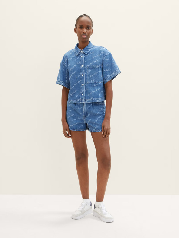Tom Tailor Denim Blaue gemusterte Denim-Shorts für Damen Tom Tailor Denim