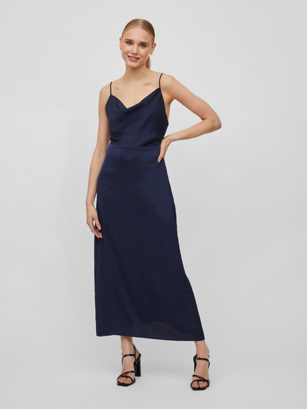 Vila Dunkelblaues Damen Satin Maxikleid VILA Ravenna