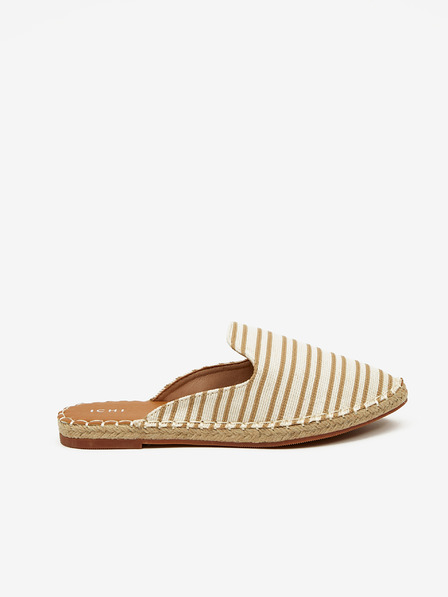 ICHI Beige und cremefarbene gestreifte Hausschuhe für Damen ICHI