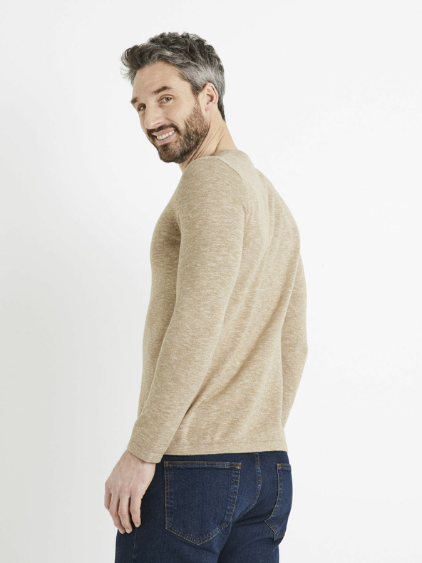 Celio Beige gestromter Herrenpullover Celio Delano