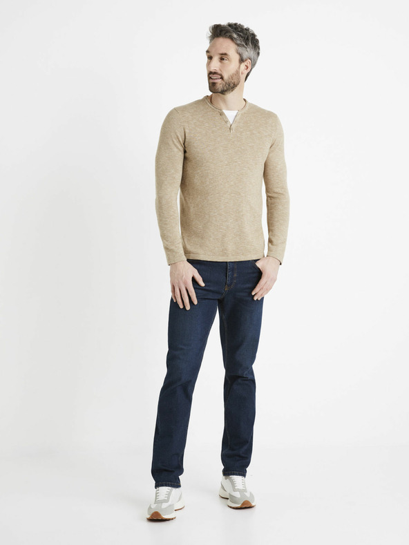 Celio Beige gestromter Herrenpullover Celio Delano