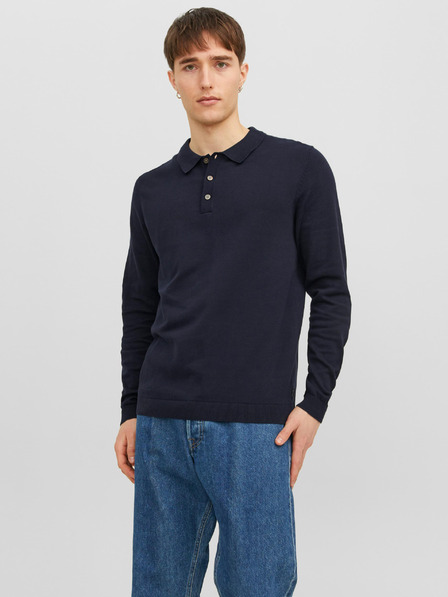 Jack & Jones Dunkelblaues langärmeliges Herren-Poloshirt aus Strick Jack & Jones Blaigor
