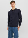 Jack & Jones Dunkelblaues langärmeliges Herren-Poloshirt aus Strick Jack & Jones Blaigor