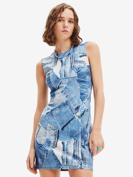 Desigual Blaues Desigual Denam Gemustertes Minikleid für Damen