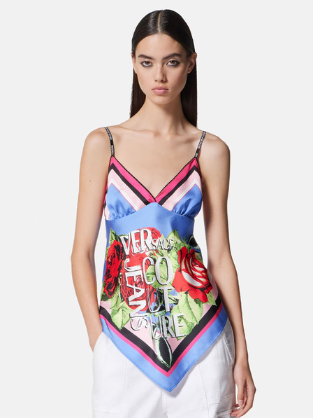 Versace Jeans Couture Grün und blau gemustertes Damen-Satin-Top Versace Jeans Couture