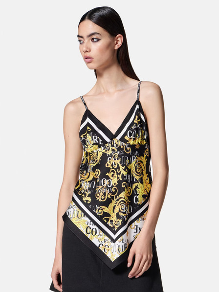 Versace Jeans Couture Schwarzes gemustertes Damen-Satin-Top Versace Jeans Couture