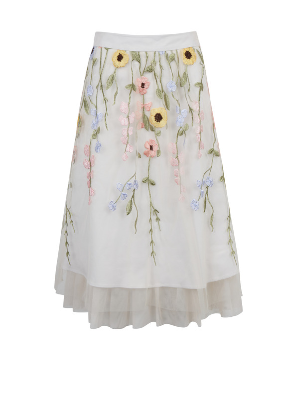 Orsay Cremefarbener Damen-Midirock mit Blumenmuster ORSAY