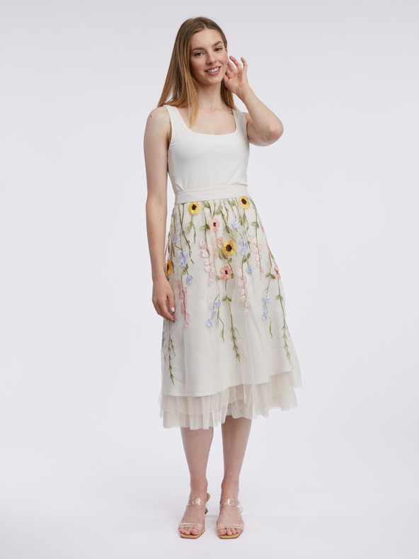 Orsay Cremefarbener Damen-Midirock mit Blumenmuster ORSAY