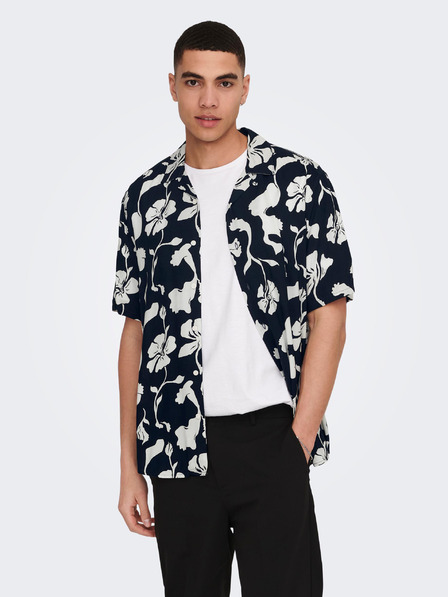 ONLY & SONS Dunkelblaues ONLY & SONS Dash gemustertes Herren-Kurzarmhemd