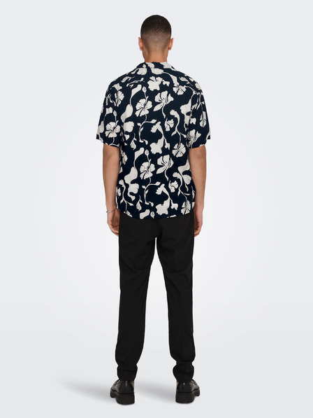 ONLY & SONS Dunkelblaues ONLY & SONS Dash gemustertes Herren-Kurzarmhemd