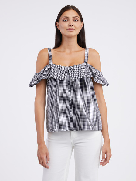 CAMAIEU Weiß-schwarz karierte Damenbluse CAMAIEU
