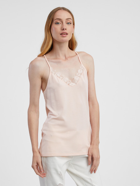 CAMAIEU Aprikosenfarbenes Damen-Tank-Top mit Spitze CAMAIEU