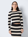 Noisy May Cremefarbene und schwarz gestreifte Damenstrickjacke Noisy May Jaz