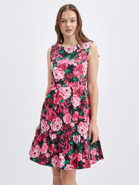 Orsay Schwarzes und rosa geblümtes Damenkleid ORSAY