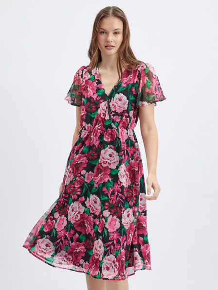 Orsay Schwarzes und rosa geblümtes Damenkleid ORSAY