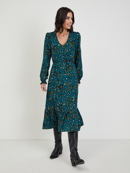 Orsay Dunkelgrünes gemustertes Damen Midikleid ORSAY