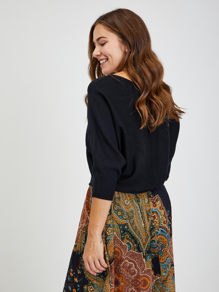 Orsay Schwarzer Damen-Rippstrickpullover mit Fledermausärmeln ORSAY