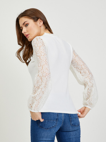 Orsay Cremefarbenes Damen T-Shirt mit Spitze ORSAY
