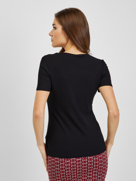 Orsay Schwarzes geripptes Damen T-Shirt mit Ausschnitten ORSAY
