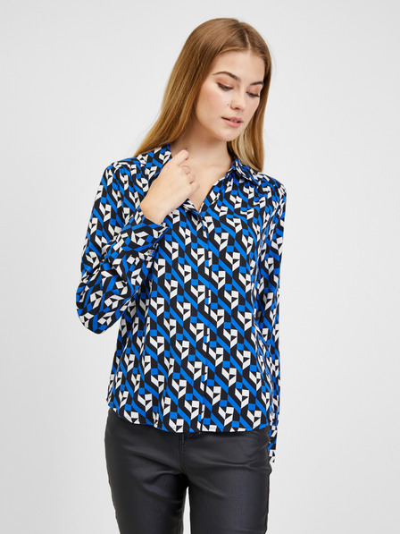 Orsay Schwarz und blau gemusterte Damenbluse ORSAY