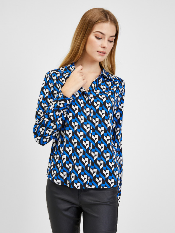 Orsay Schwarz und blau gemusterte Damenbluse ORSAY
