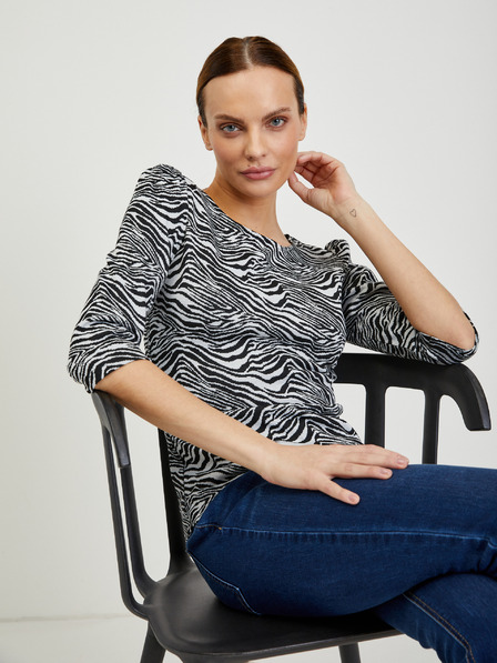 Orsay Weißes und schwarzes gemustertes Damen-T-Shirt ORSAY