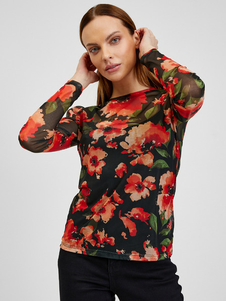Orsay Rot-schwarzes Damen T-Shirt mit Blumenmuster ORSAY