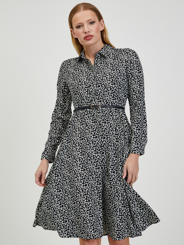 Orsay Weißes und schwarzes gemustertes Damenkleid ORSAY