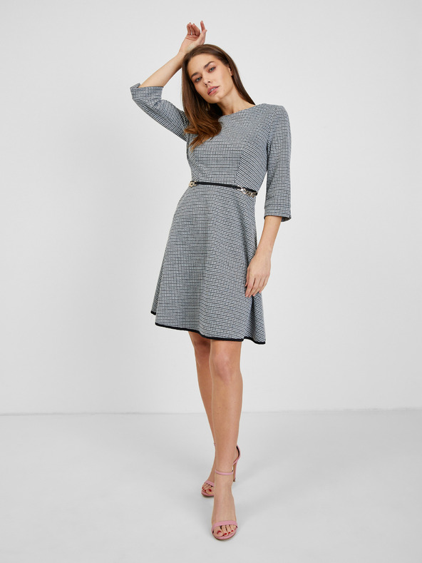 Orsay Weißes und schwarzes gemustertes Damenkleid ORSAY