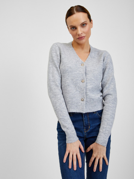 Orsay Hellgraue gestreifte Damenstrickjacke aus Wollmischung ORSAY