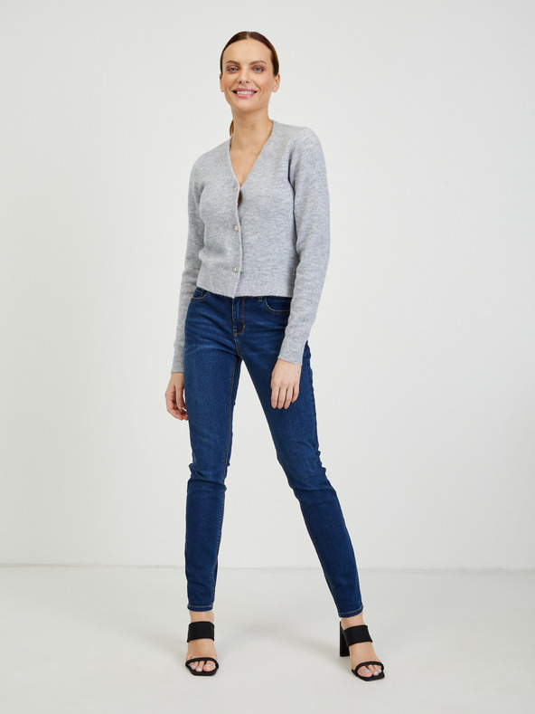 Orsay Hellgraue gestreifte Damenstrickjacke aus Wollmischung ORSAY