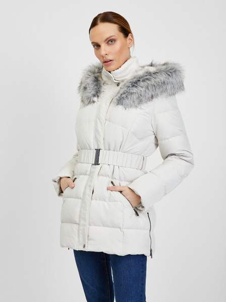 Orsay Cremefarbene Damen-Winter-Steppjacke mit Gürtel ORSAY