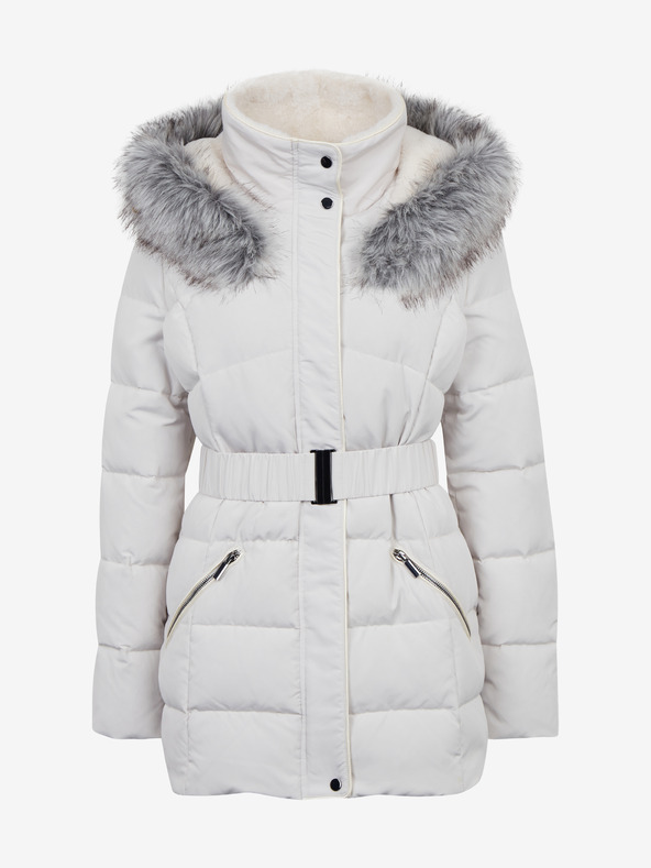 Orsay Cremefarbene Damen-Winter-Steppjacke mit Gürtel ORSAY