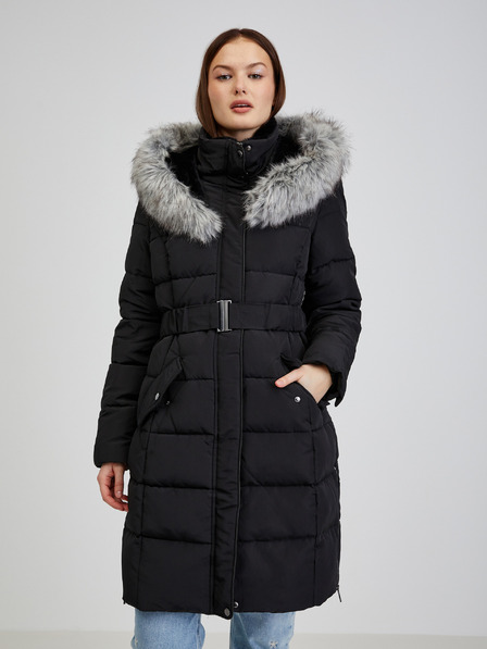 Orsay Schwarzer Damen Daunen-Wintermantel mit Kapuze und Kunstpelz ORSAY