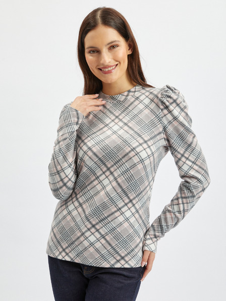 Orsay Rosa und grauer Damen-Karo-Pullover ORSAY