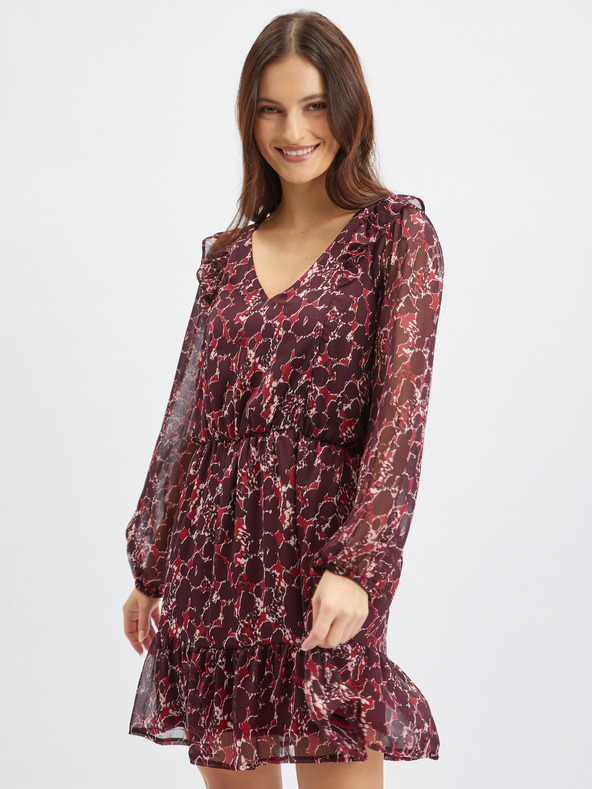 Orsay Burgunderfarbenes gemustertes Damenkleid von ORSAY