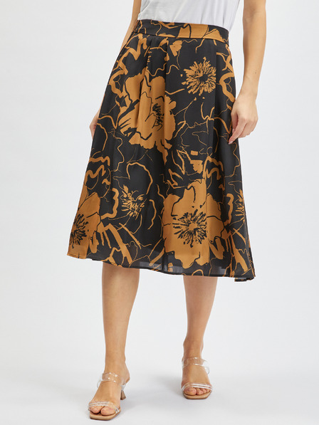 Orsay Brauner und schwarzer geblümter Damen-Satin-Rock ORSAY